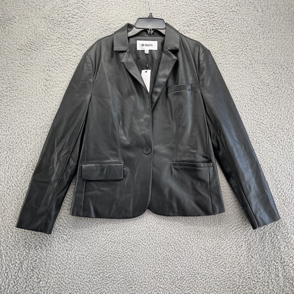 Steve Madden Jacket Womens Medium Black Collared Long Sleeve Button New $99‎